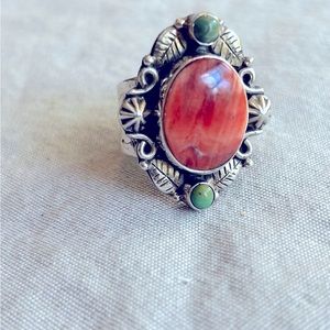 Spiny Oyster Filigree Western Ring w/Turquoise